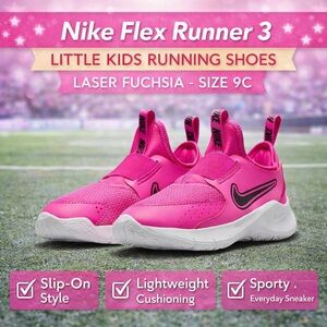 Nike Flex Runner 3 Little Kids Running Shoes Laser Fuchsia Size 9C NWOT